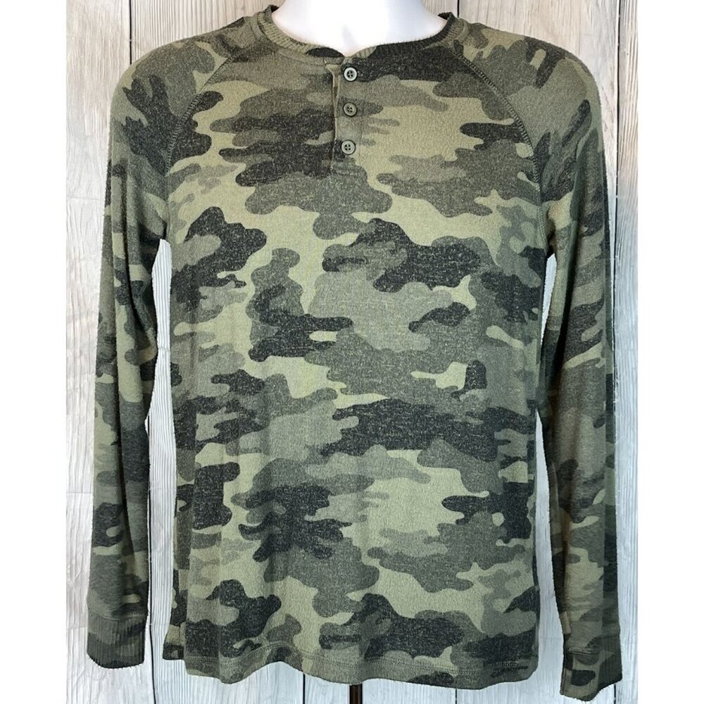 Rumi + Ryder Boys Large 12/14 Camo Henley Long Sleeve Knit Top Soft Thin Sweater